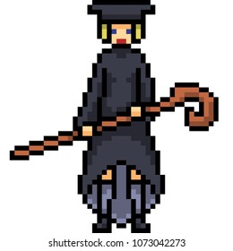 vector pixel art wizard isolated cartoon