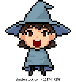 vector pixel art wizard kid isolated cartoon