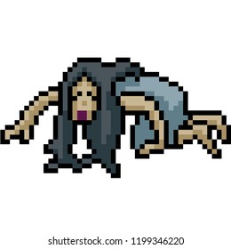 vector pixel art woman ghost isolated cartoon