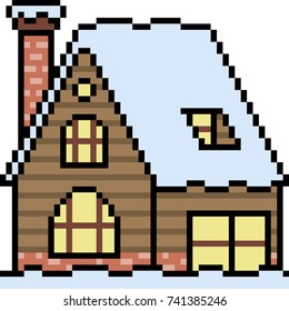 Pixel de Vector Arte Casa de madera Invierno aislado