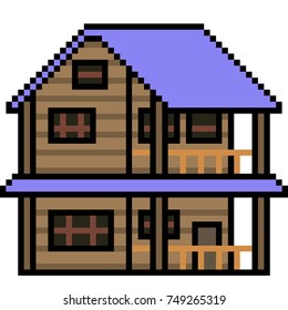 vector pixel art wood house isolated