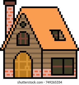 Vector Pixel Art Wood House Isolated