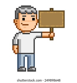 Vector pixel art wooden plaque