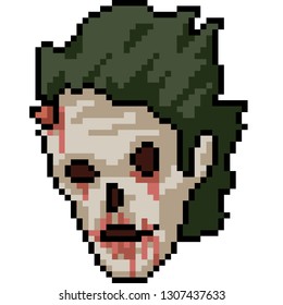 vector pixel art zombie face isolated cartoon