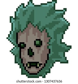 vector pixel art zombie face isolated cartoon