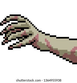 vector pixel art zombie hand gesture isolated cartoon