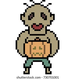 vector pixel art zombie pumpkin isolated