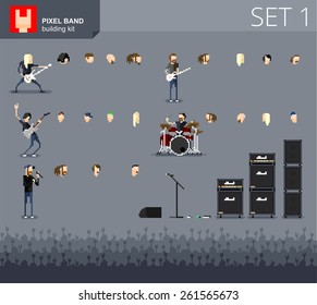 Vector pixel band building kit, with random heads. Make your pixel band.