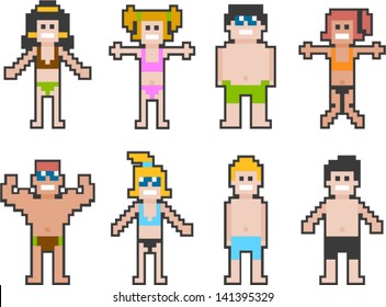 vector pixel beach people set 4 - Separate layers for easy editing