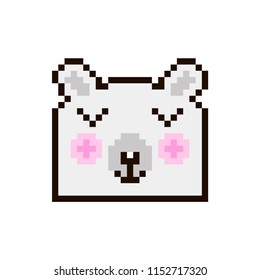 Vector pixel bear isolated on white background. 80s-90s style design illustrations - great for stickers, embroidery, badges. White bear cartoon badge or logotype.