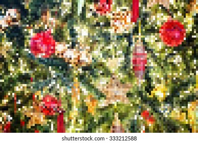 vector pixel , beautiful object decorated on Christmas tree 