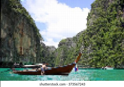 vector pixel , boat at Phi Phi island Thailand