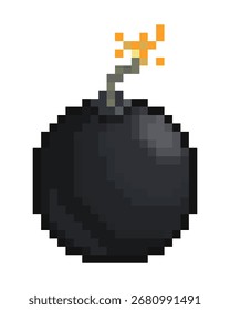 Bomba de píxeles de Vector aislada sobre fondo blanco. Objeto de juego de 8 bits.