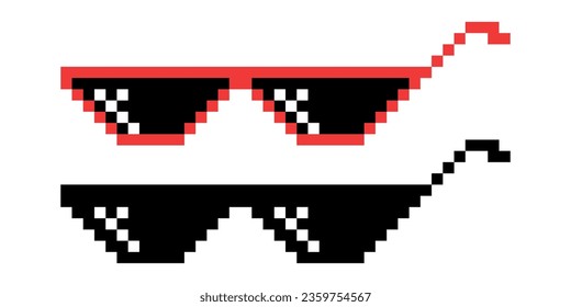 Vector Pixel Boss Gläser Icon Set in 8 Bit Retro Stil. Summer Meme Game Thug Design, Mafia Gangster Funky Sonnenbrillen. Rap Music Design Element