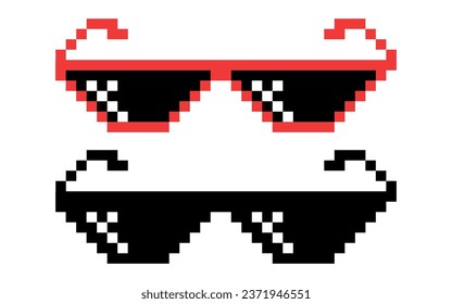 Vector Pixel Boss Gläser Icon Set in 8 Bit Retro Stil. Summer Meme Game Thug Design, Mafia Gangster Funky Sonnenbrillen. Rap Music Design Element