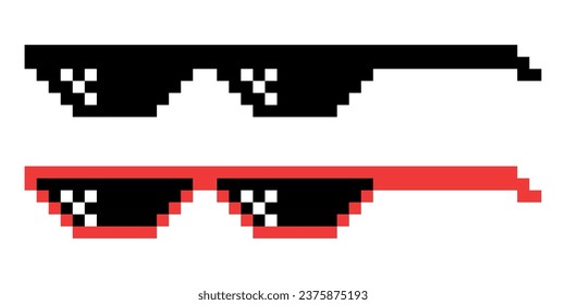 Vector Pixel Boss Gläser Icon Set in 8 Bit Retro Stil. Summer Meme Game Thug Design, Mafia Gangster Funky Sonnenbrillen. Rap Music Design Element