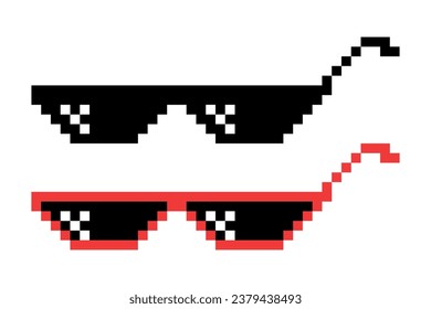 Vector Pixel Boss Gläser Icon Set in 8 Bit Retro Stil. Summer Meme Game Thug Design, Mafia Gangster Funky Sonnenbrillen. Rap Music Design Element