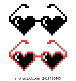 Vector Pixel Boss Glasses Icon Set in 8 bit Retro Style. Summer Meme Game Thug Design, Mafia Gangster Funky Sunglasses. Rap Music Design Element