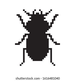 Vector Pixel Bug Icon. Computer Virus Pictogram. Black Bug Icon Isolated On White Background.  Internet Security Theme.