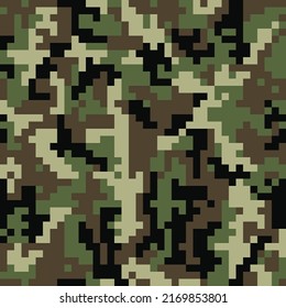 Camo de píxeles vectoriales sin fisuras, patrón militar verde para textiles. disfrazarse.