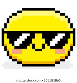 Vector Pixel Cartoon Face With Sunglasses 