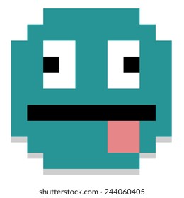 Vector Pixel Cartoon Face With Tongue Out