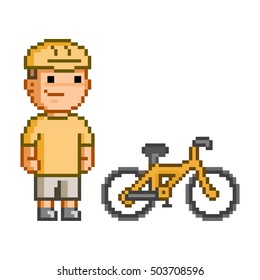 Vector pixel cyclist for games and design.