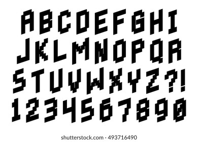 Vector Pixel Font Alphabet And Numbers Isolated