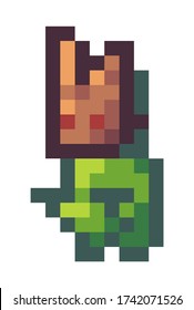 Vector pixel geek character. Pixel art style 8-bit. Illustration of pixel monster on white background. Cartoon person to use in a computer game. Minimalistic pixel graphic character alien monster