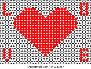 Vector pixel heart with the word "love"