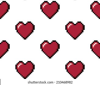 Vector Pixel Hearts in a repeating pattern