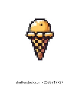 Vector pixel ice cream icon. Ice cream logo in a waffle cone. Dessert ice cream vector. Retro pixel style for games, videos, websites ice cream. 8bit style.