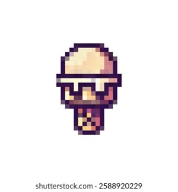 Vector pixel ice cream icon. Ice cream logo in a waffle cup. Dessert ice cream vector. Dairy product ice cream. Retro pixel style for games, videos, websites Dessert. 8bit style.