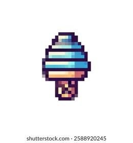 Vector pixel ice cream icon. Ice cream logo in a waffle cup. Dessert ice cream vector. Dairy product ice cream. Retro pixel style for games, videos, websites Dessert. 8bit style.