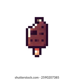 Vector pixel ice cream icon. Ice cream logo on a stick. Dessert ice cream vector. Dairy product ice cream. Retro pixel style for games, videos, websites. Style 80s - 90s.