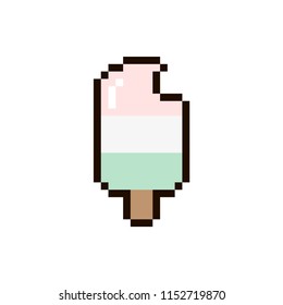Vector pixel ice cream isolated on white background. 80s-90s style design illustrations - great for stickers, embroidery, badges. ice cream cartoon badge or logotype.