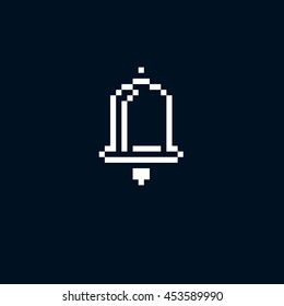 Vector pixel icon isolated, 8bit graphic element. Simplistic ringing hand bell sign.