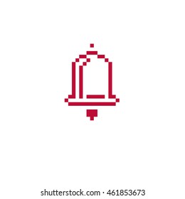 Vector pixel icon isolated, 8bit graphic element. Simplistic ringing hand bell sign.