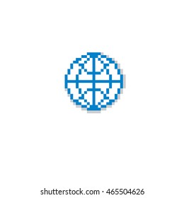 Vector pixel icon isolated, 8bit graphic element. Simple Earth globe sign, globalization idea.
