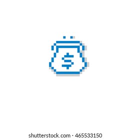 Vector pixel icon isolated, 8bit graphic element. Wallet, fashion accessory, simplistic digital sign created in business and finance theme. 