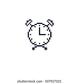 Vector pixel icon isolated, 8bit graphic element. Simplistic alarm clock sign, time idea.