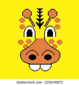Vector pixel illustration of Giraffe cartoon cute face