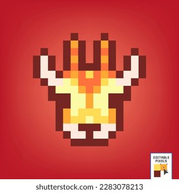 Vector pixel illustration of Giraffe cartoon cute face.  8 bit.
