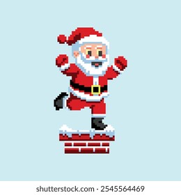 Vector pixel illustration of a happy Santa Claus, running through pipes.
Design elements for game.