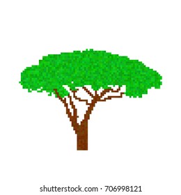 Vector pixel illustration of tree. Gaming retro design.
