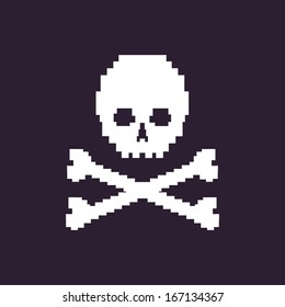 Vector Pixel Illustration - White Skull on Dark Background