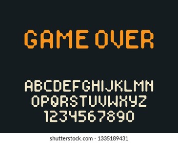 Vector pixel latin alphabet letters and numbers. Rounded pixel font