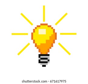 Vector Pixel Light Bulb  8 Bit Idea Lightbulb Symbol 