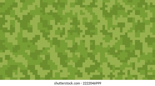 Vector Pixel Military Fabric Texture. Ukraine Army Uniform Pattern. Camo Horizontal Background. Special Force Print Banner. 8bit Flat Clothes Texture. Hunter Green Camouflage Digital Design