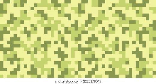 Vector Pixel Military Fabric Texture. Ukraine Army Uniform Pattern. Camo Horizontal Background. Special Force Print Banner. 8bit Square Flat Clothes Texture. Hunter Green Camouflage Digital Design